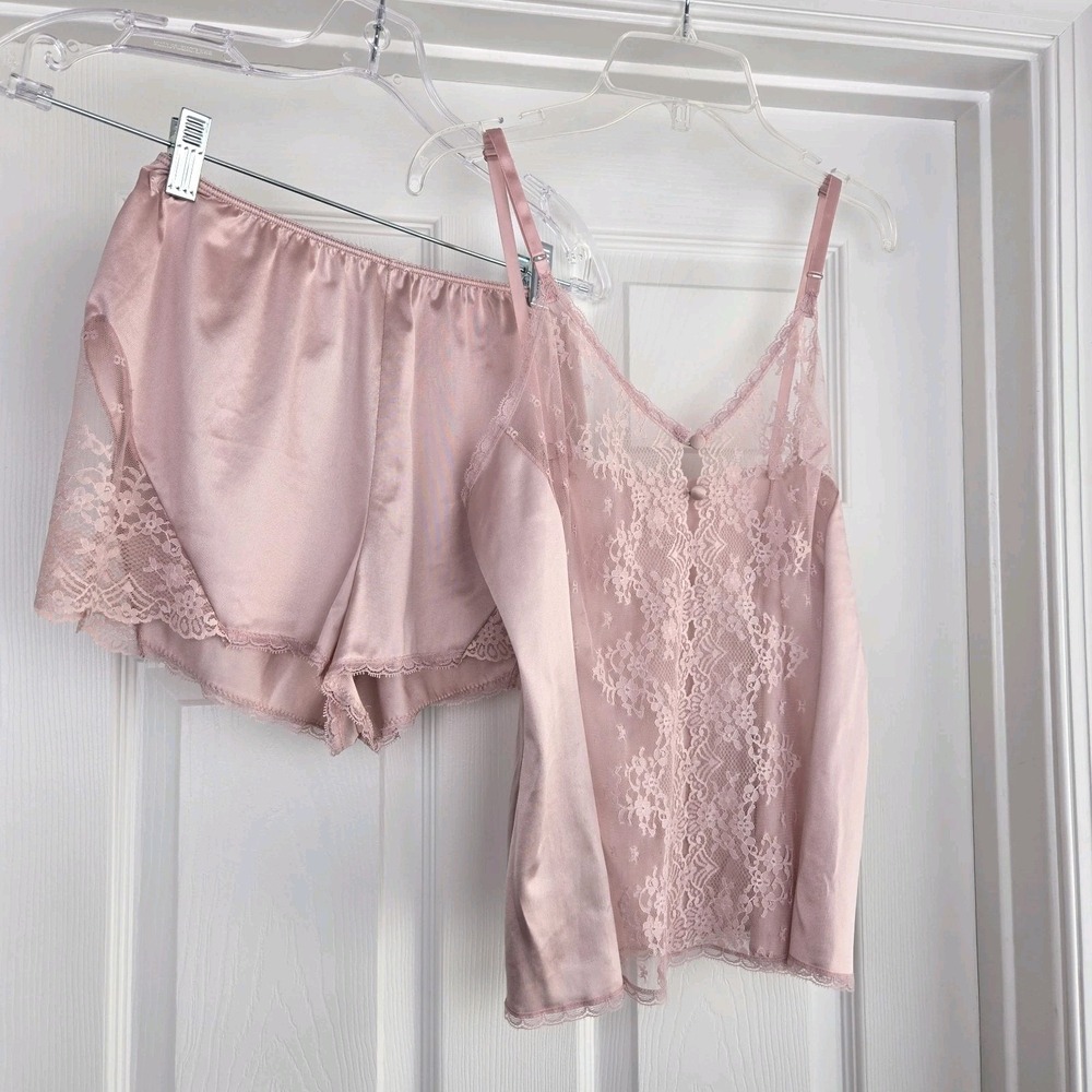 Vanity Fair Vtg Pink Camisole And Short Set Size 34 Nylon Lace‎ Lingerie USA